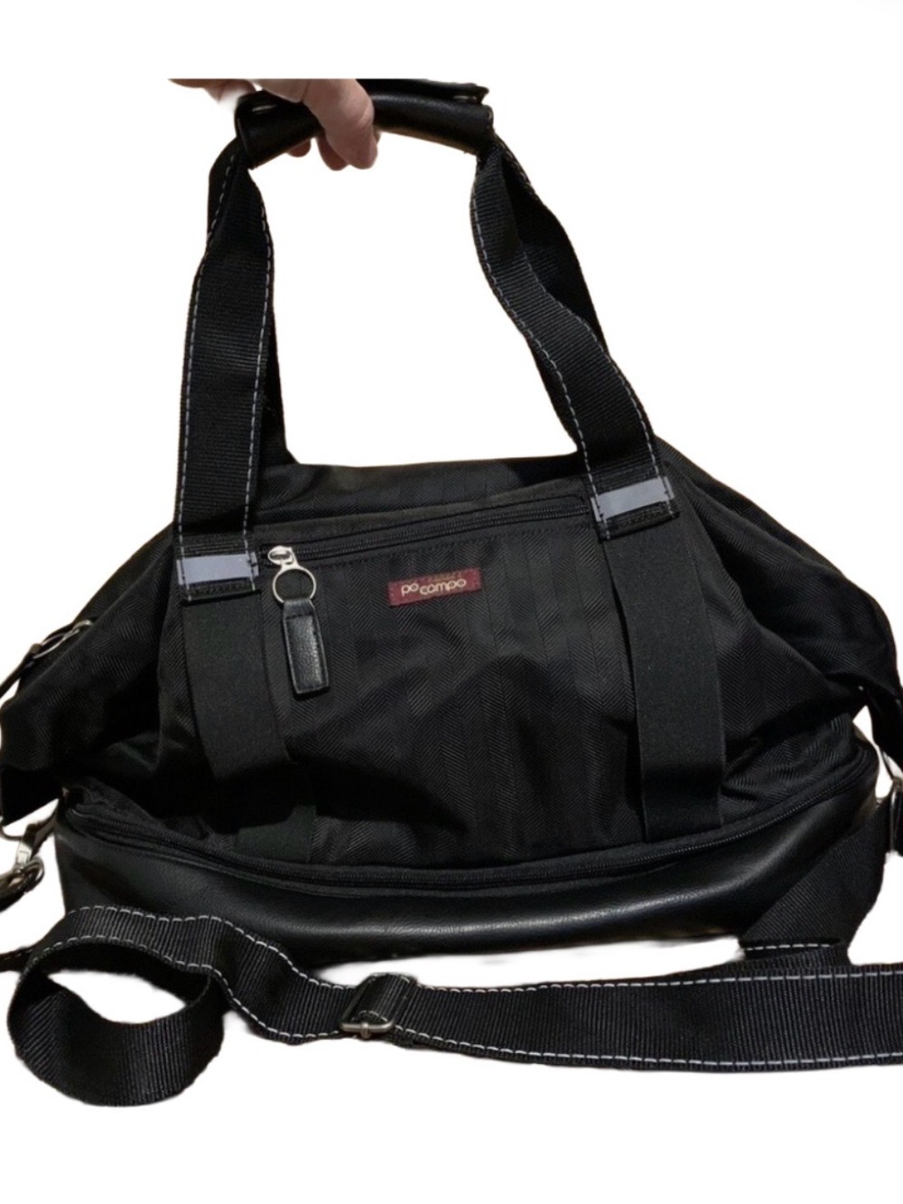 Po Campo Midway Weekender Bag - Black Herringbone Crossbody Travel Tote